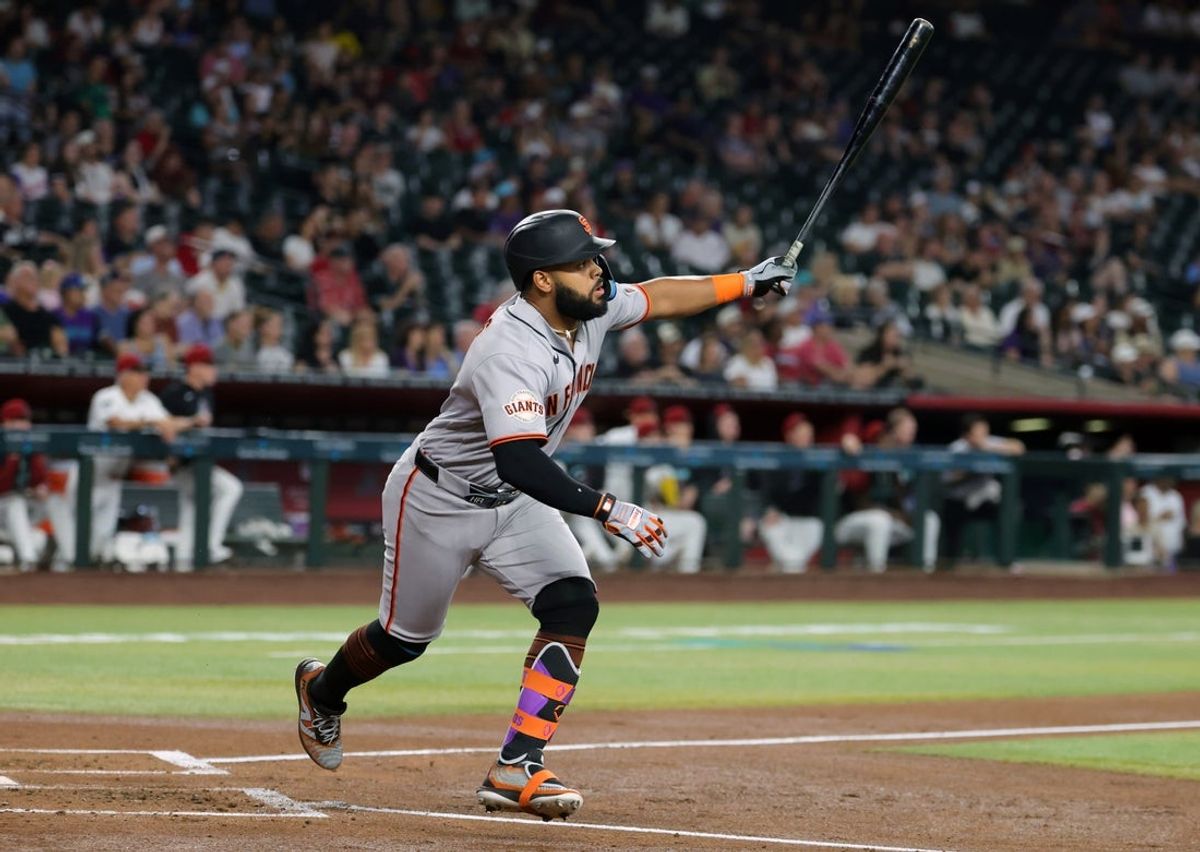Jun 30, 2026; Phoenix, Arizona, USA; San Francisco Giants outfielder Heliot Ramos against the Arizona Diamondbacks at Chase Field. Mandatory Credit: Mark J. Rebilas-Imagn Images