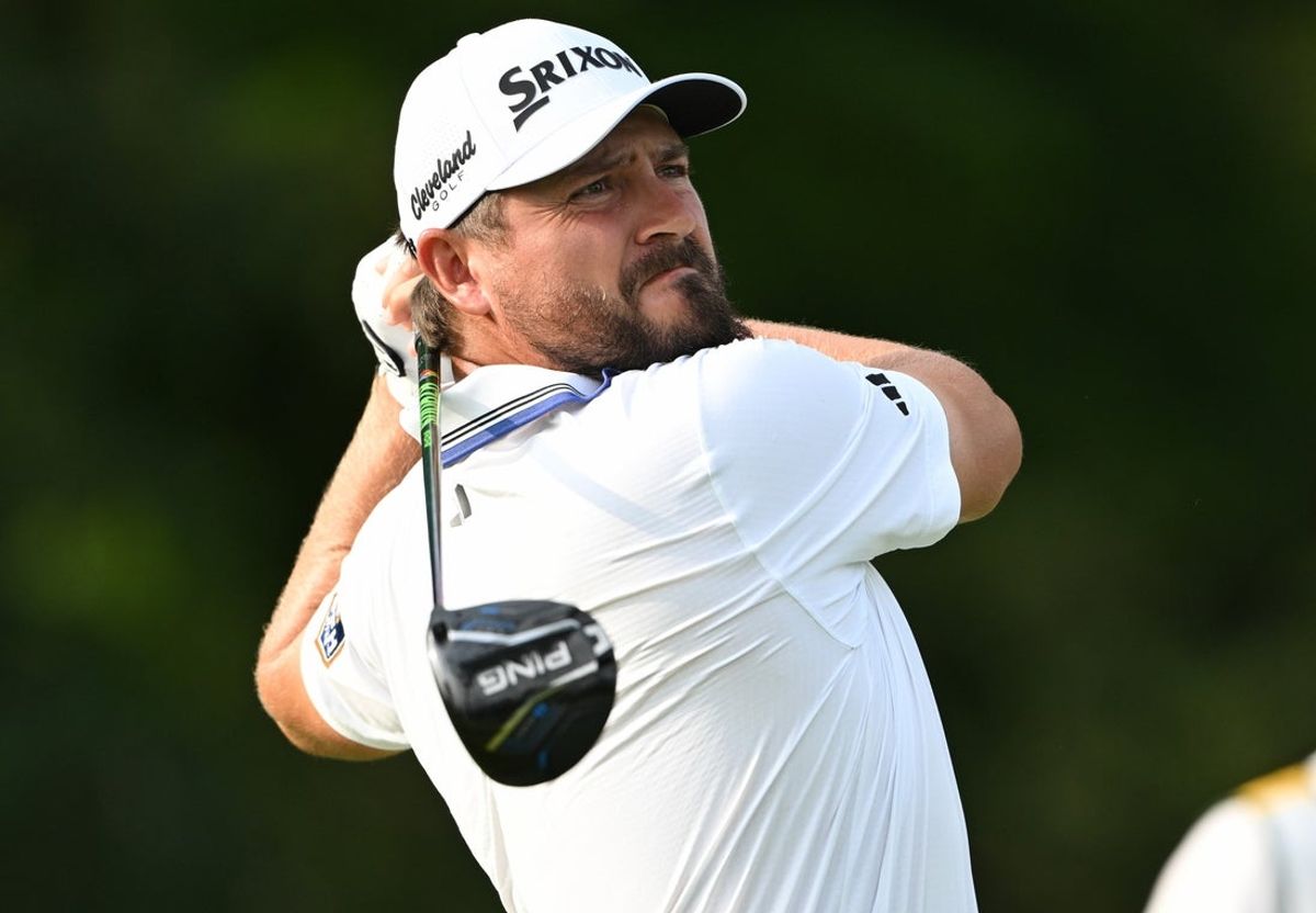 Jul 3, 2026; Silvis, Illinois, USA;  Andrew Novak tees off on the 13th hole during the second round of the John Deere Classic golf tournament. Mandatory Credit: Marc Lebryk-Imagn Images