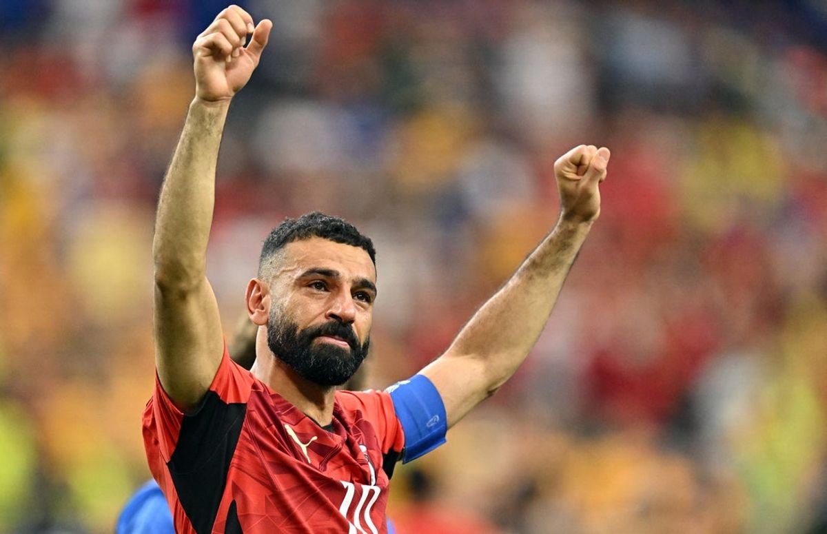 3 de julho de 2026; Arlington, Texas, EUA; Mohamed Salah, do Egito, comemora após a partida com a classificação do Egito para as oitavas de final da Copa do Mundo. Crédito obrigatório: Maria Lysaker-Imagn Images