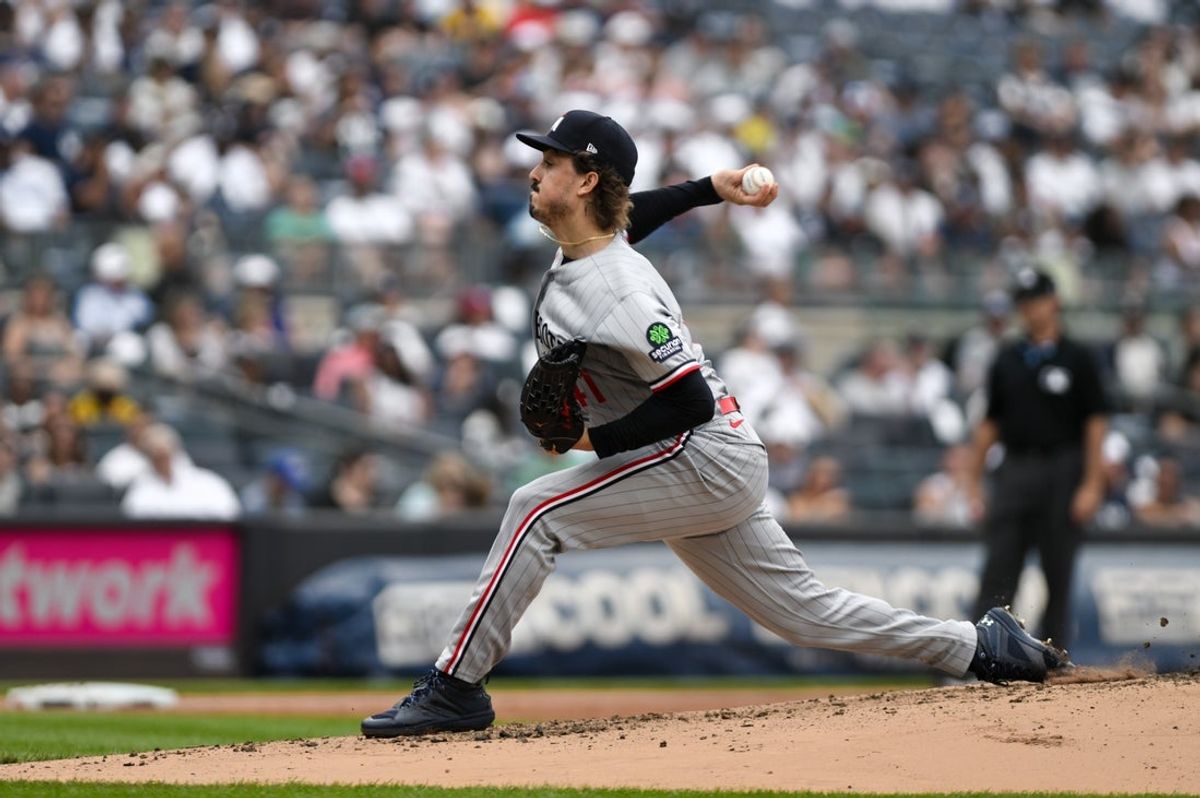 Jul 5, 2026; Bronx, New York, USA; Minnesota Twins pitcher Joe Ryan (41) pitches during the first inning against the New York Yankees at Yankee Stadium. Mandatory Credit: John Jones-Imagn Images