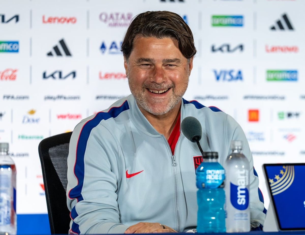 Unites States head coach Mauricio Pochettino attends a press conference ahead of the FIFA World Cup 2026 Round of 16 match between USA and Belgium, in Seattle, USA, 05 July 2026. USA and Belgium will face each other in the Round of 16 on 06 July in Seattle.