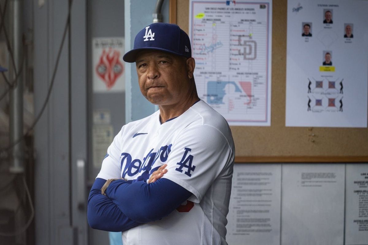 Jul 3, 2026; Los Angeles, California, USA; Los Angeles Dodgers manager Dave Roberts (30) during a game against the San Diego Padres at Dodger Stadium. Mandatory Credit: Jon Endow-Imagn Images