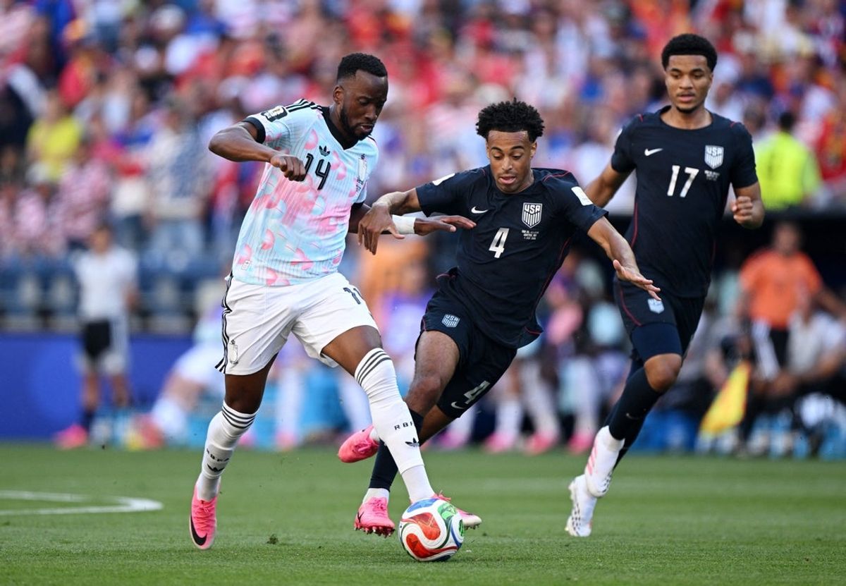 July 6, 2026; Seattle, Washington, U.S.; Belgium's Dodi Lukebakio in action with Tyler Adams of the U.S.  Mandatory Credit: Troy Wayrynen-Imagn Images