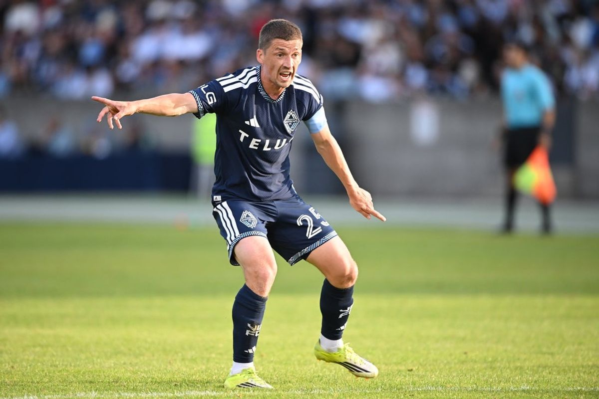 Jul 8, 2026; Burnaby, BC, CAN; Vancouver Whitecaps FC midfield Ryan Gauld (25) reacts during the first half against Calvary FC during the Canadian Championship Quarterfinals at Swangard Stadium. Mandatory Credit: Anne-Marie Sorvin-Imagn Images