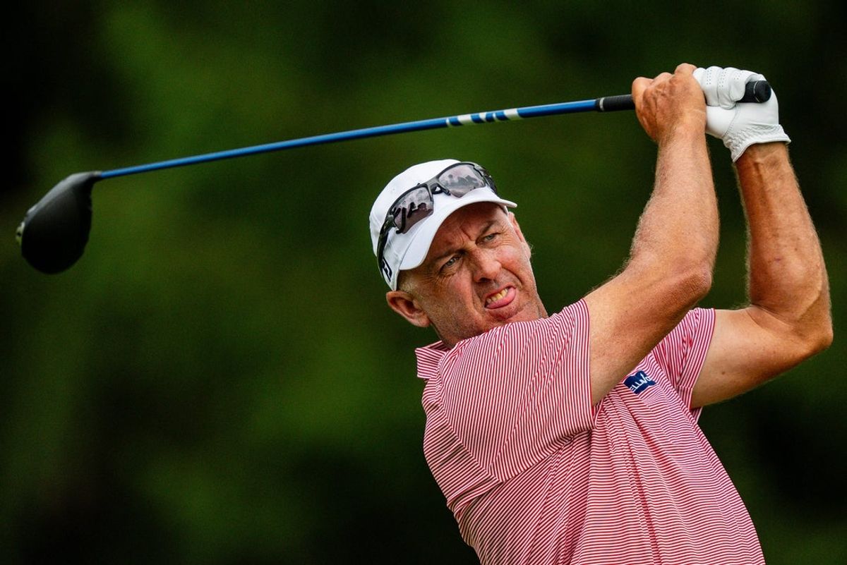 Cameron Percy drives hole No. 16 during round 3 of the Kaulig Companies PGA Championship, July 11, 2026, at Firestone Country Club in Akron, Ohio.