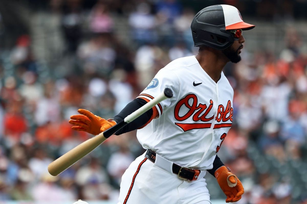 Jul 12, 2026; Baltimore, Maryland, USA; Baltimore Orioles right fielder Leody Taveras (30) celebrates after hitting a home run during the second inning against the Kansas City Royals at Oriole Park at Camden Yards. Mandatory Credit: Daniel Kucin Jr.-Imagn Images
