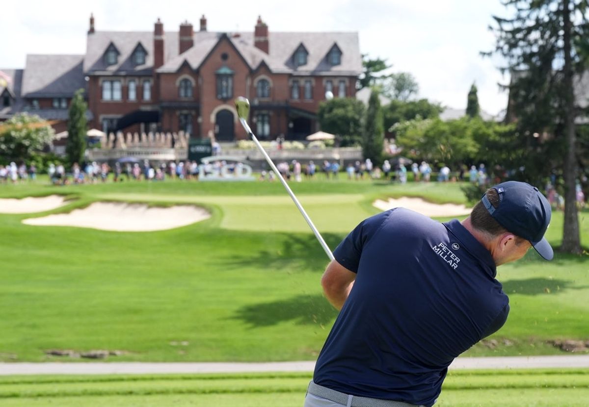 Steven Fisk drives the ball off the 9th tee for the final round of the ISCO Golf Championship at Hurstbourne Country Club. 
July 12, 2026