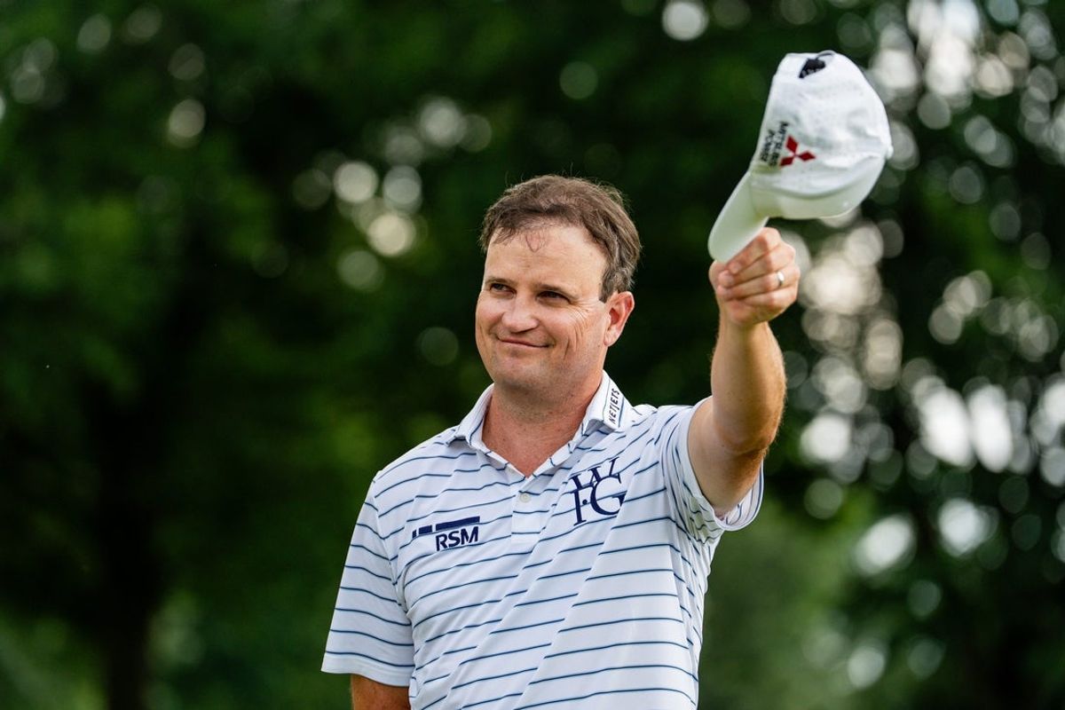 Zach Johnson participates in the trophy presentation after winning the Kaulig Companies PGA Championship Final Round, July 12, 2026, at Firestone Country Club in Akron, Ohio.