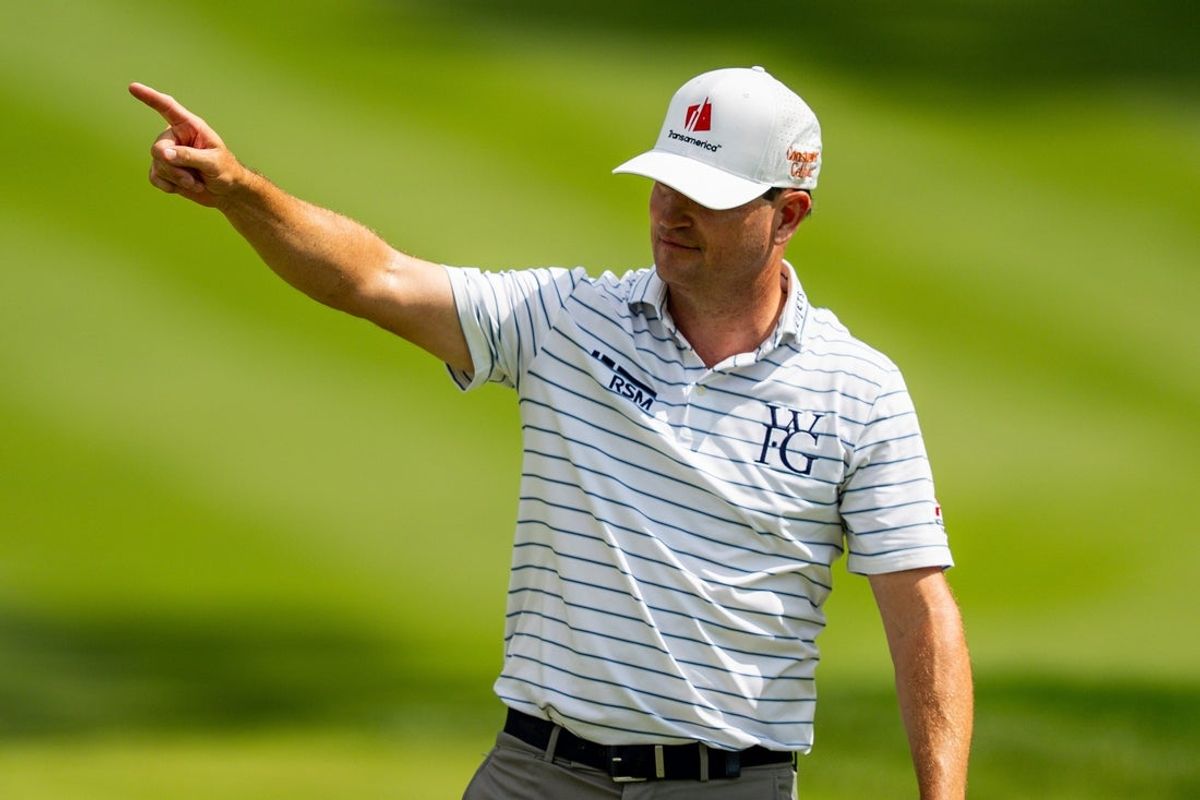 Zach Johnson reacts to the Kaulig Companies PGA Championship Final Round, July 12, 2026, at Firestone Country Club in Akron, Ohio.