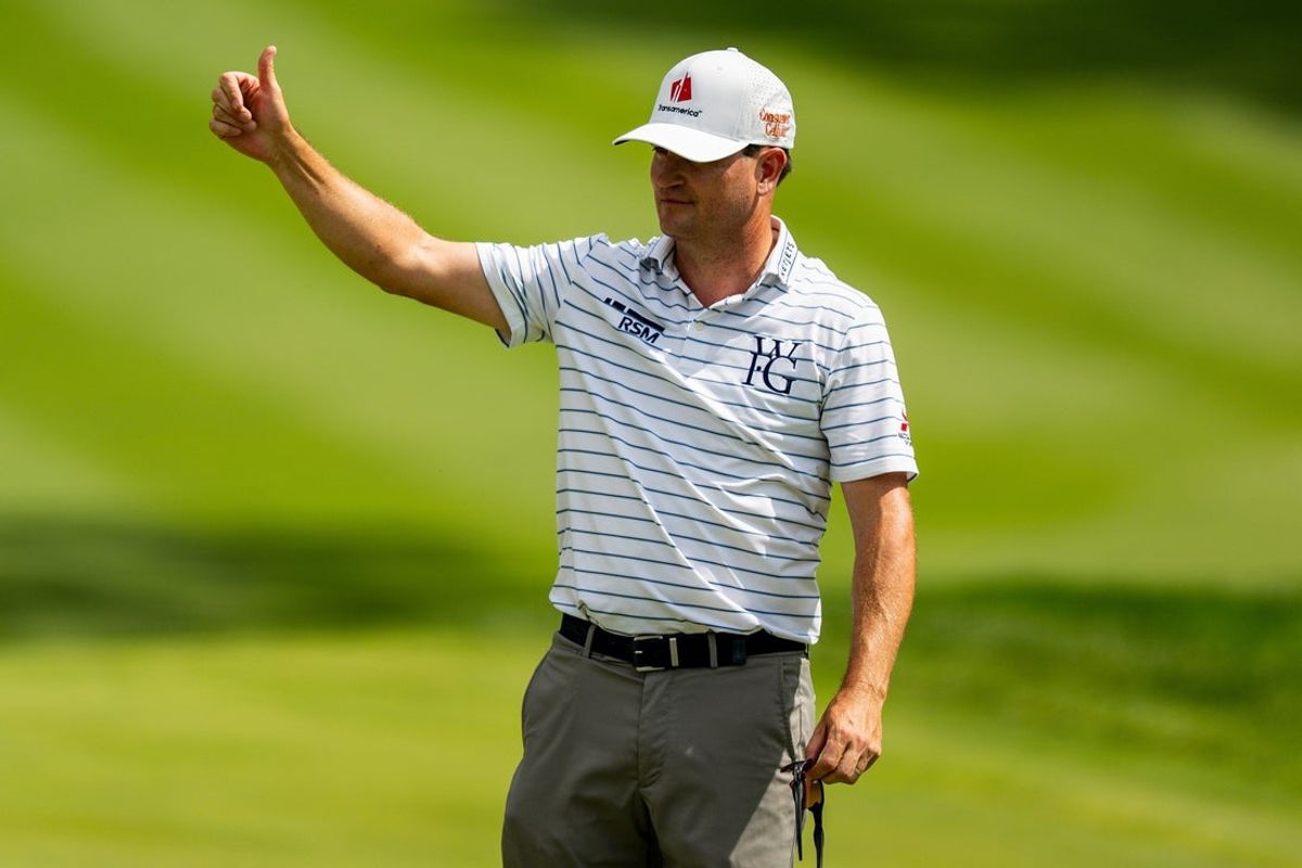 Zach Johnson reacts to the Kaulig Companies PGA Championship Final Round, July 12, 2026, at Firestone Country Club in Akron, Ohio.