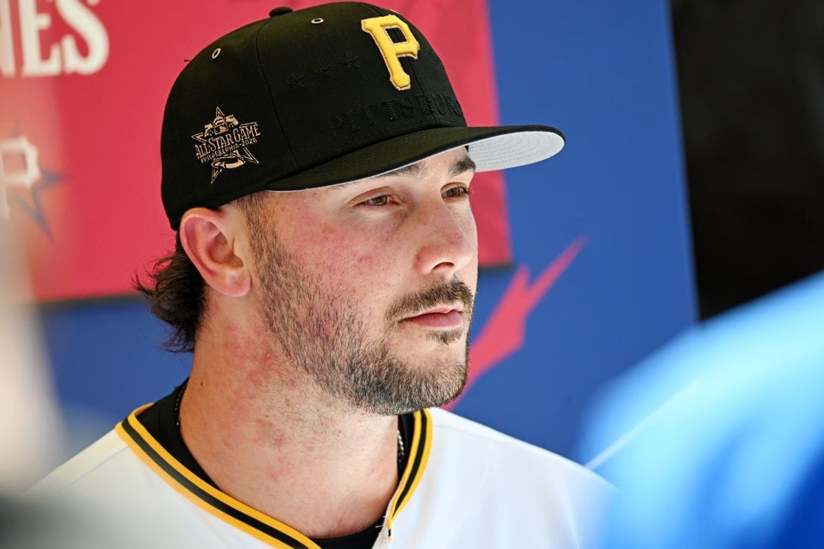Jul 13, 2026; Philadelphia, PA, USA; Pittsburgh Pirates Paul Skenes (30) speaks before the home run derby at Citizens Bank Park. Mandatory Credit: Eric Hartline-Imagn Images