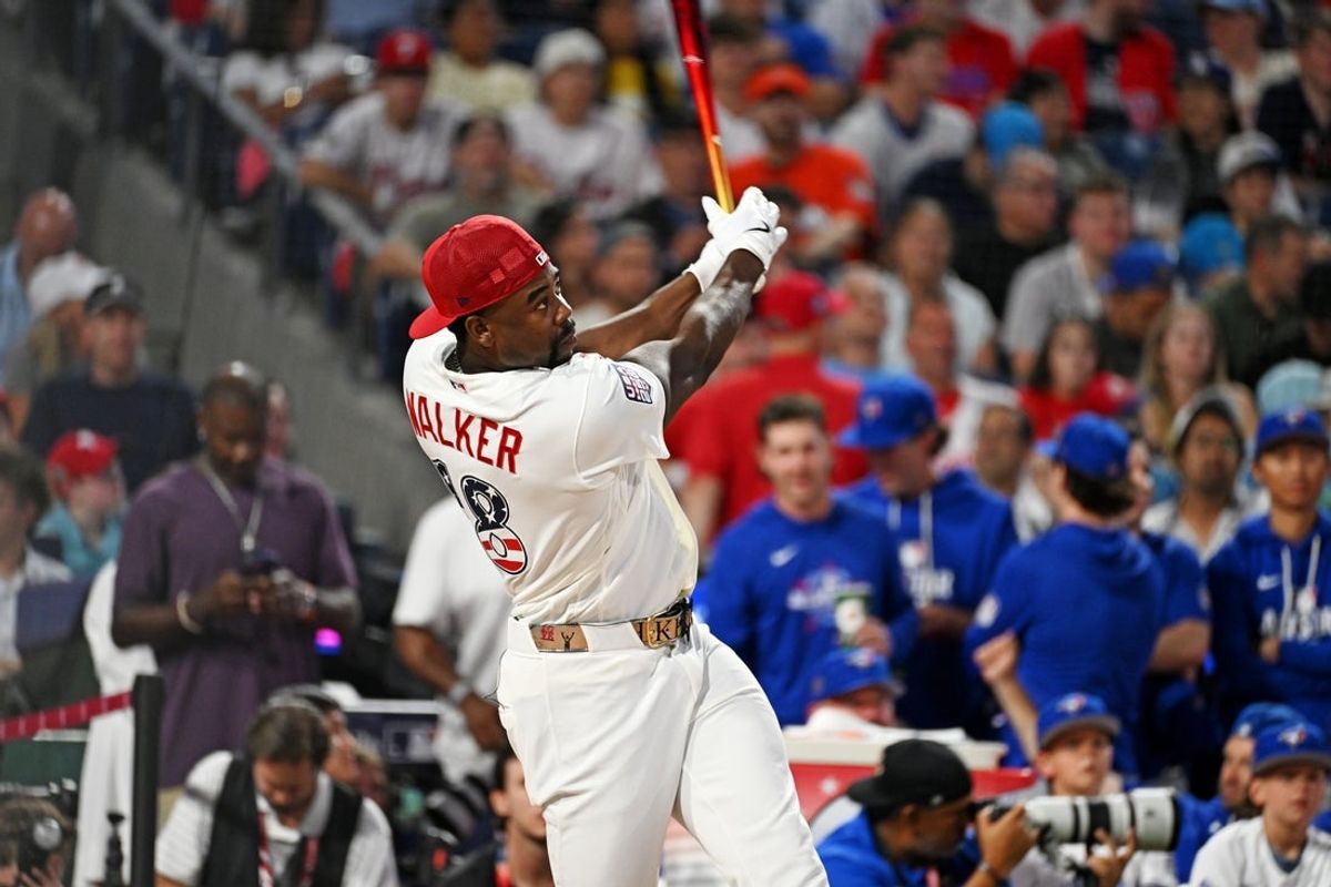 Jul 13, 2026; Philadelphia, PA, USA; St. Louis Cardinals right fielder Jordan Walker (18) at bat during the home run derby at Citizens Bank Park. Mandatory Credit: Eric Hartline-Imagn Images