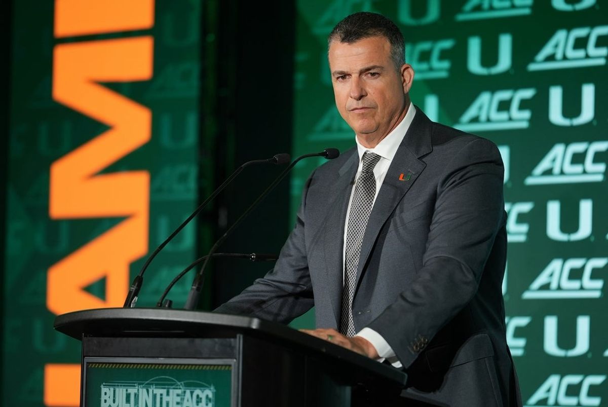 Jul 15, 2026; Charlotte, NC, USA;  Miami head coach Mario Cristobal speaks to the media during ACC Media Days at Hilton Charlotte Uptown. Mandatory Credit: Jim Dedmon-Imagn Images