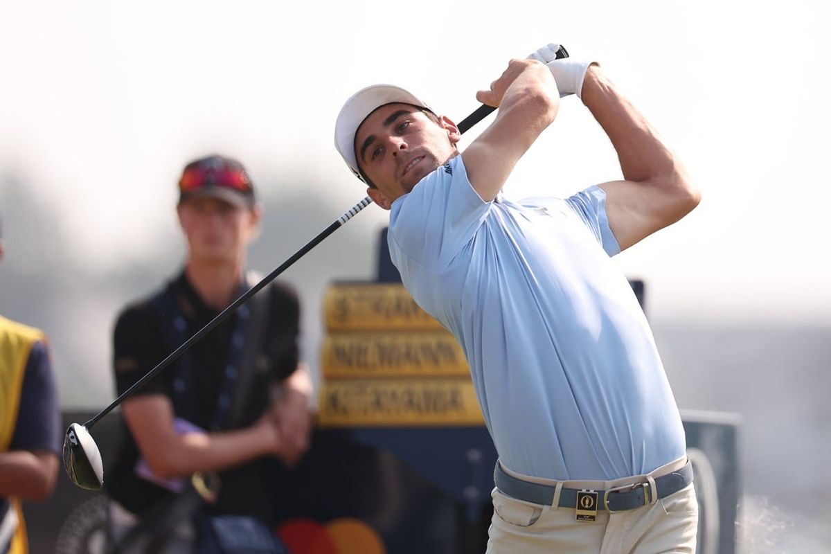 Jul 17, 2026; Southport, ENG;  Joaquin Niemann plays his shot from the 11th tee during the second round of The Open Championship golf tournament at Royal Birkdale. Mandatory Credit: Bill Streicher-Imagn Images