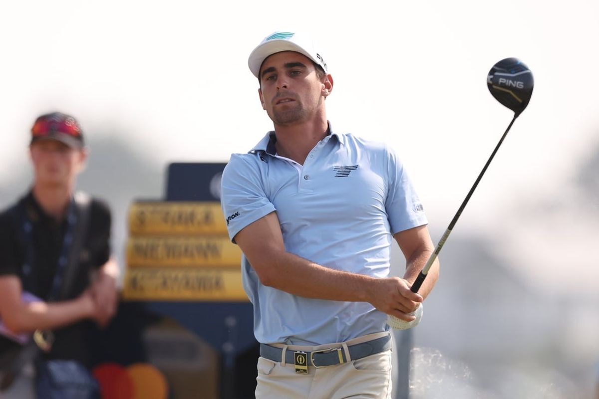 Jul 17, 2026; Southport, ENG;  Joaquin Niemann watches his shot from the 11th tee during the second round of The Open Championship golf tournament at Royal Birkdale. Mandatory Credit: Bill Streicher-Imagn Images