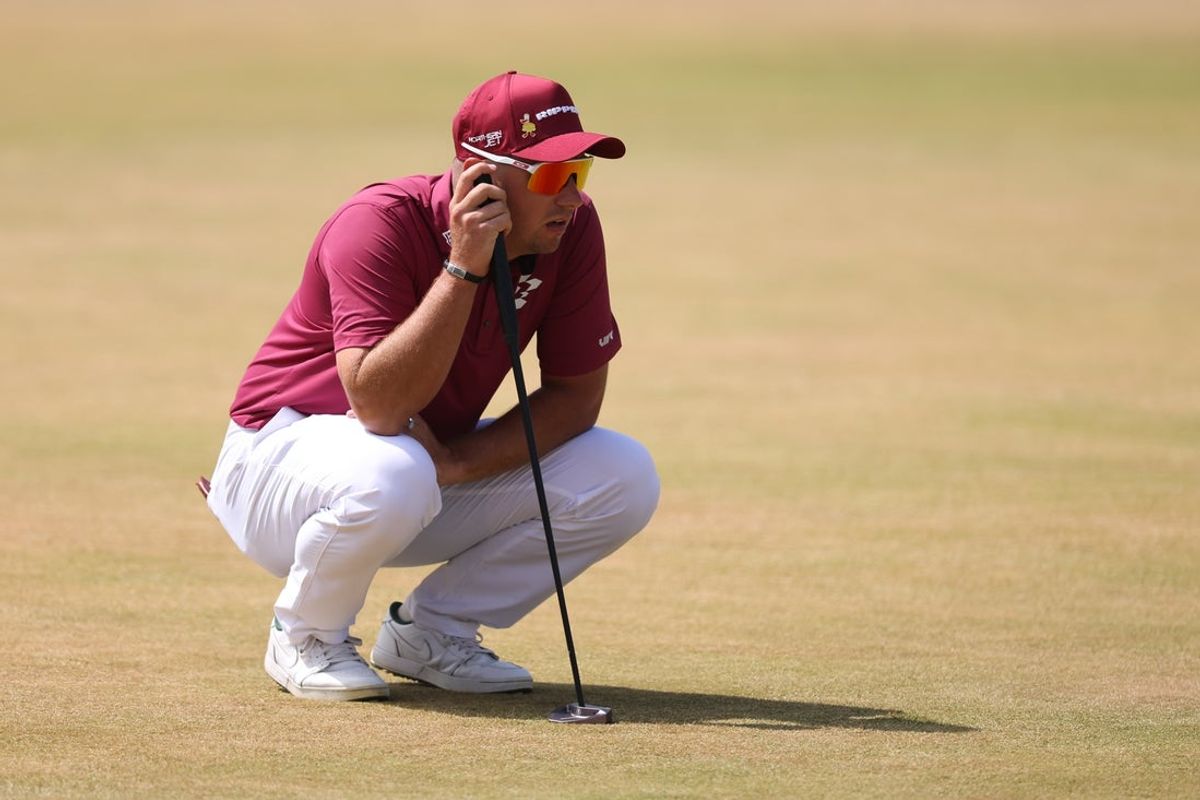 Jul 17, 2026; Southport, ENG; Lucas Herbert lines up a putt on the 18th green during the second round of The Open Championship golf tournament at Royal Birkdale. Mandatory Credit: Bill Streicher-Imagn Images