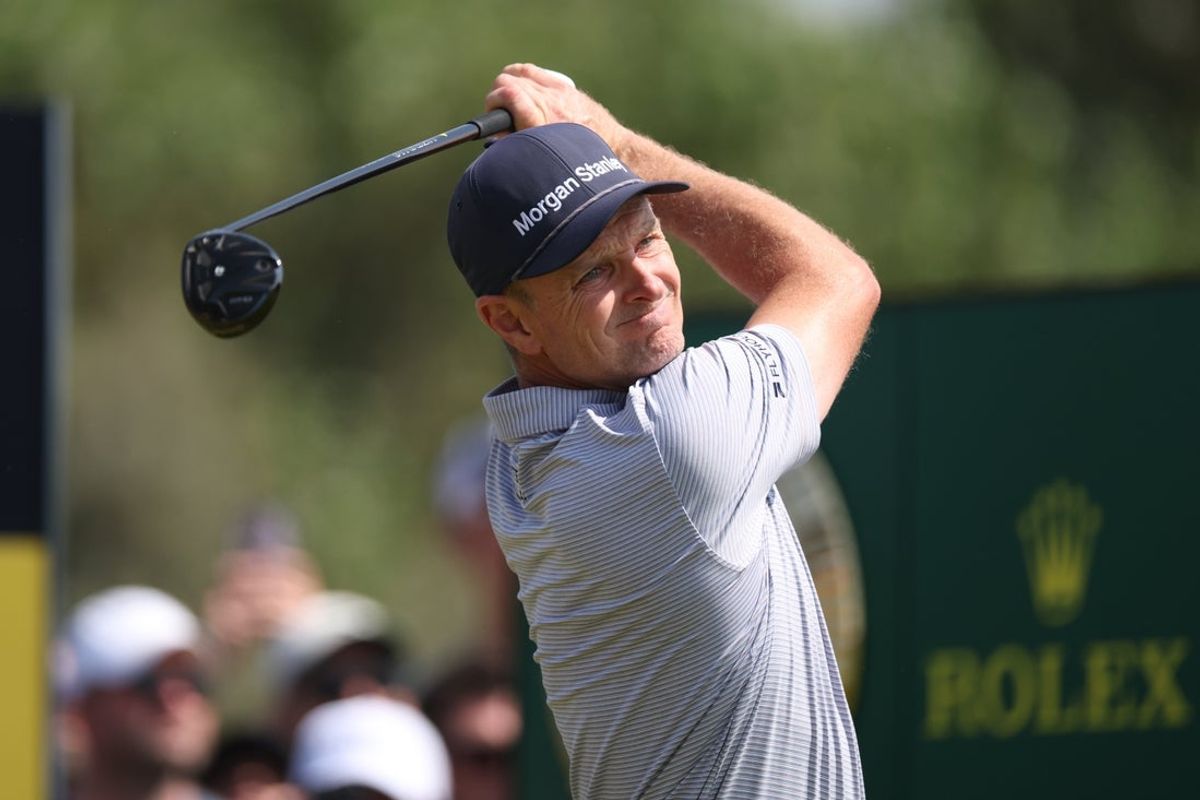 Jul 17, 2026; Southport, ENG; Justin Rose plays his shot from the second tee during the second round of The Open Championship golf tournament at Royal Birkdale. Mandatory Credit: Bill Streicher-Imagn Images