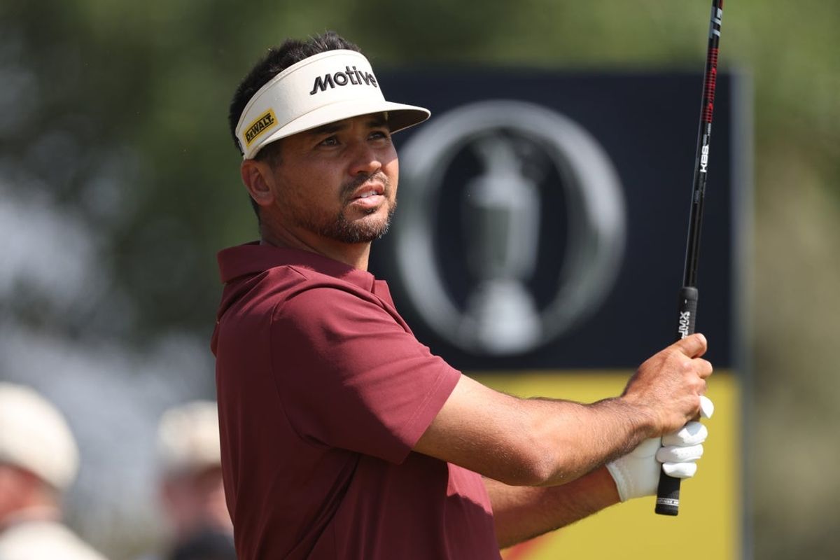 Jul 17, 2026; Southport, ENG; Jason Day watches his shot from the second tee during the second round of The Open Championship golf tournament at Royal Birkdale. Mandatory Credit: Bill Streicher-Imagn Images