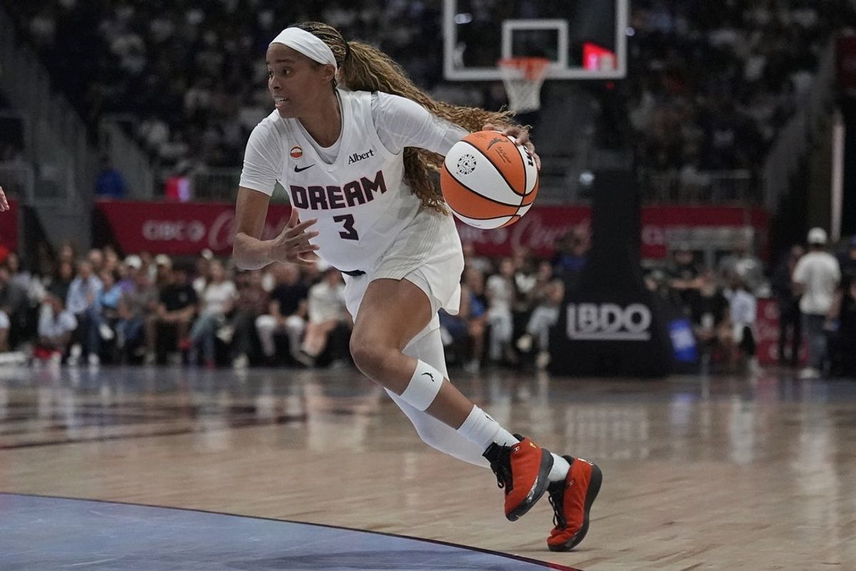 Jul 17, 2026; Toronto, Ontario, CAN; Atlanta Dream guard Jordin Canada (3) drives to the basket against the Toronto Tempo during the first half at Coca-Cola Coliseum. Mandatory Credit: John E. Sokolowski-Imagn Images