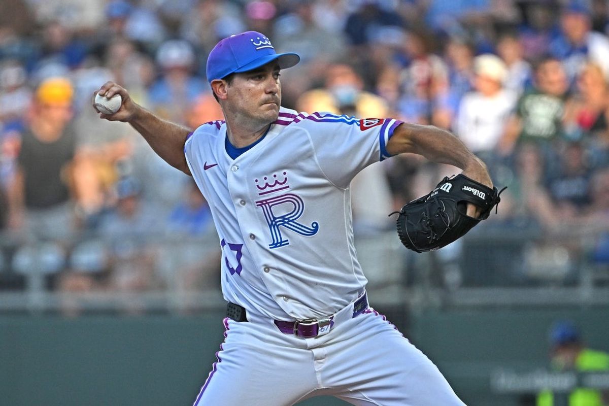 Jul 17, 2026; Kansas City, Missouri, USA;  Kansas City Royals starting pitcher Seth Lugo (67) throws a pitch in the first inning against the San Diego Padres at Kauffman Stadium. Mandatory Credit: Peter Aiken-Imagn Images