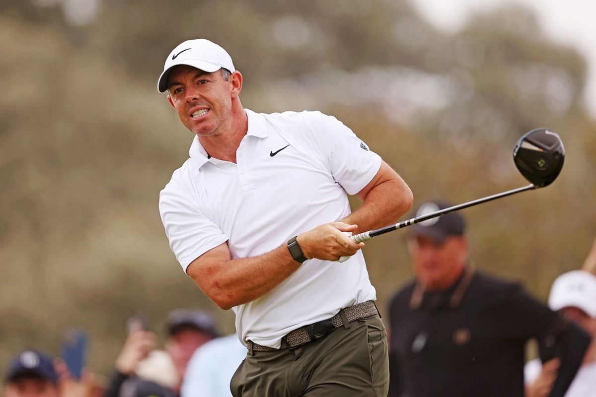 Jul 18, 2026; Southport, ENG; Rory McIlroy reacts after his putt on the first green during the third round of The Open Championship golf tournament at Royal Birkdale. Mandatory Credit: Bill Streicher-Imagn Images