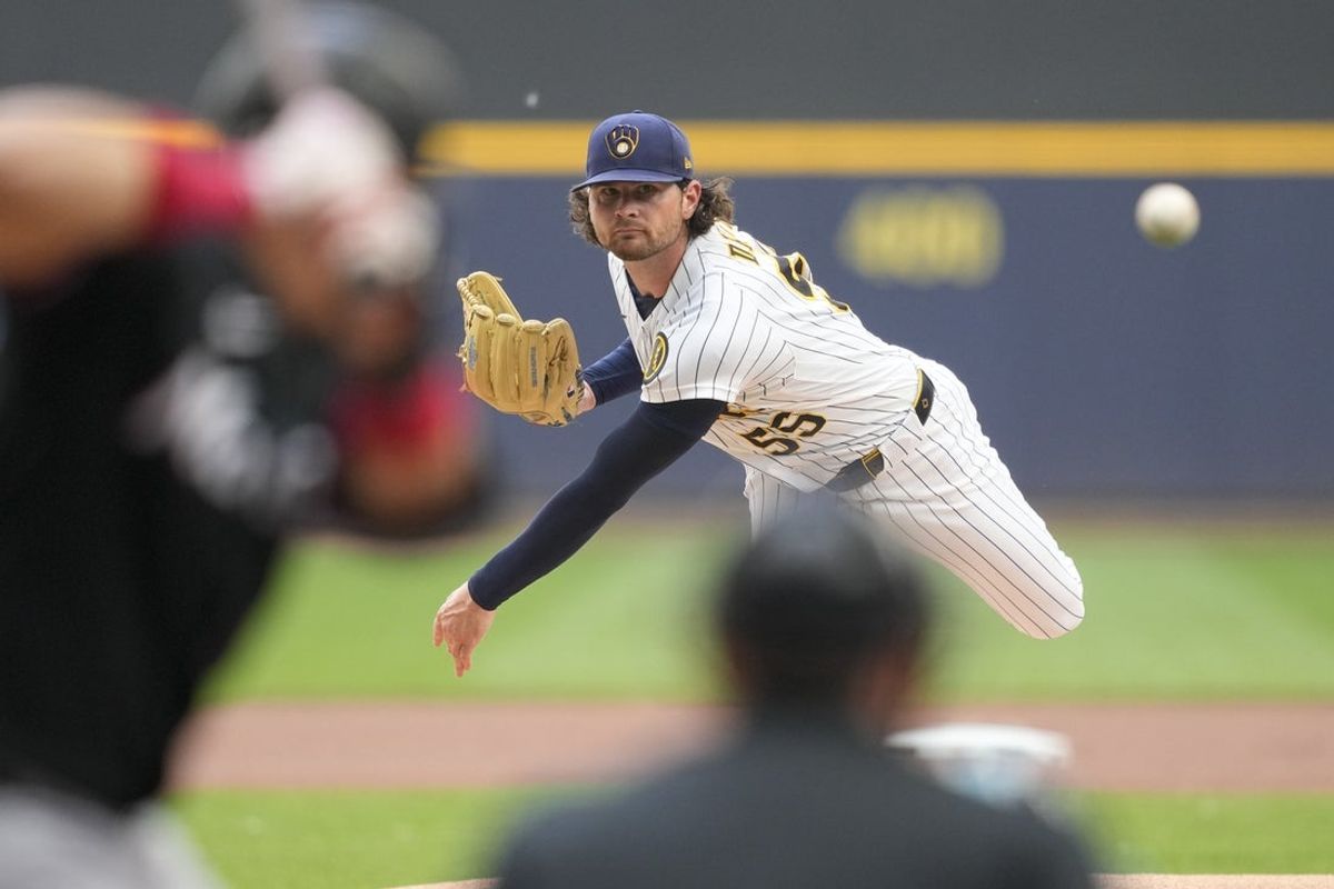 Jul 18, 2026; Milwaukee, Wisconsin, USA;  Milwaukee Brewers pitcher Shane Drohan (55) throws a pitch during the first inning against the Miami Marlins at American Family Field. Mandatory Credit: Jeff Hanisch-Imagn Images
