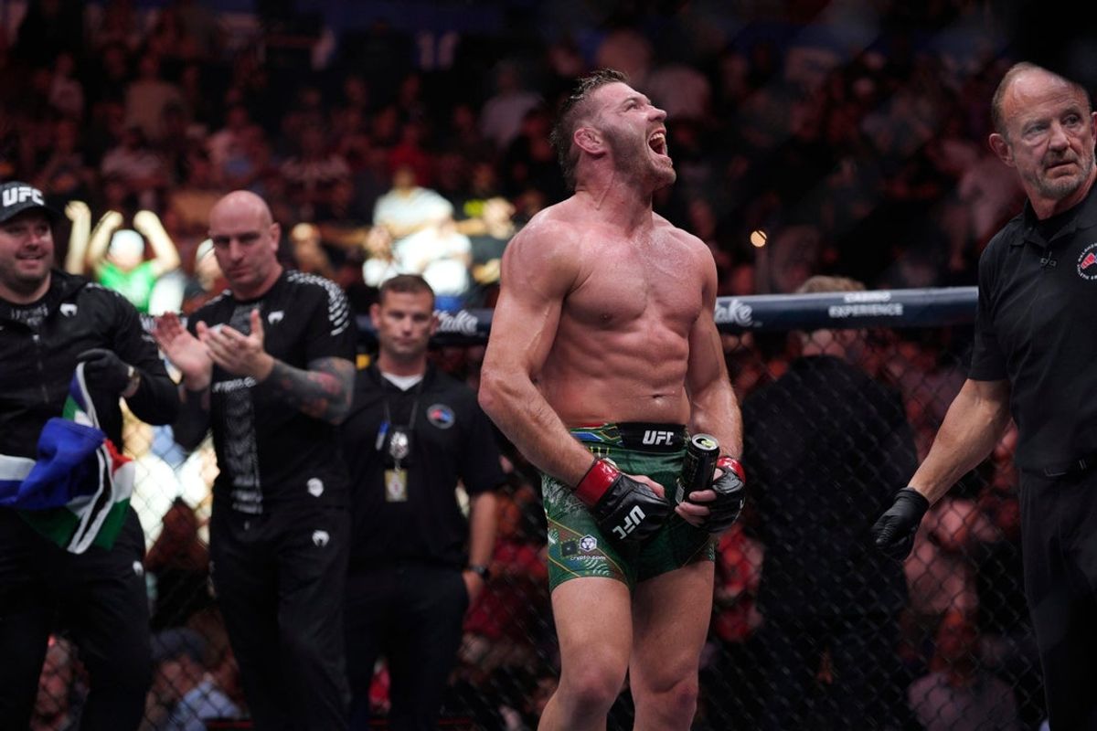 Dricus Du Plessis celebrates after beating  Kamaru Usman during UFC Fight Night 281 at Paycom Center in Oklahoma City, Saturday, July 18, 2026.