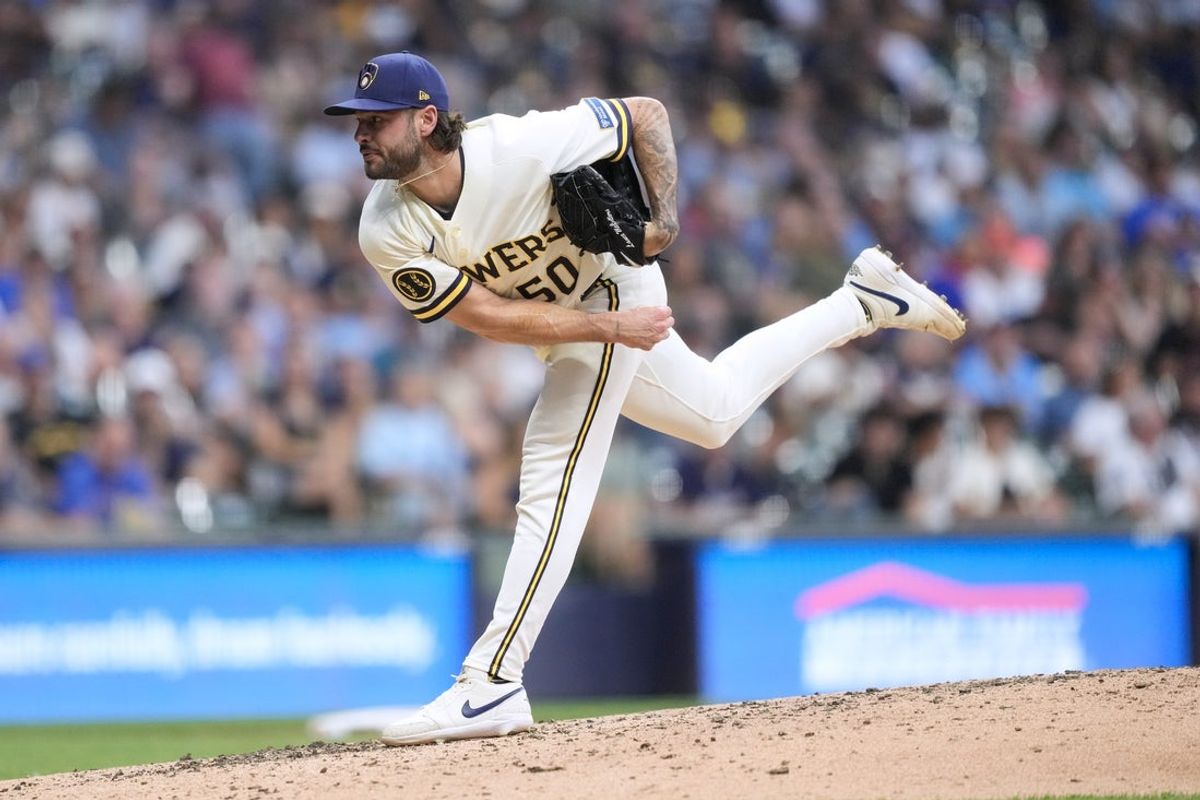 Jul 20, 2026; Milwaukee, Wisconsin, USA;  Milwaukee Brewers pitcher Lance McCullers Jr. (50) throws a pitch during the sixth inning against the New York Mets at American Family Field. Mandatory Credit: Jeff Hanisch-Imagn Images