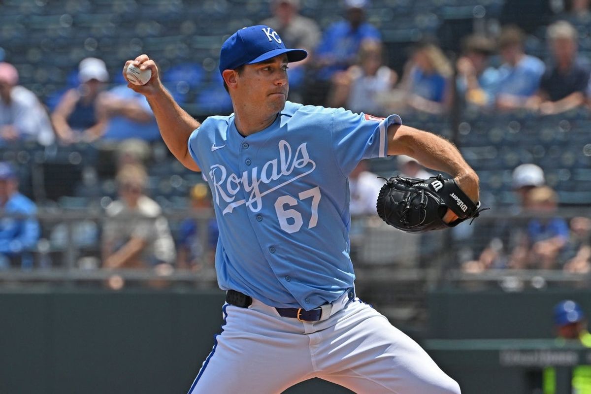 Jul 22, 2026; Kansas City, Missouri, USA;  Kansas City Royals starting pitcher Seth Lugo (67) throws a pitch in the first inning against the San Francisco Giants at Kauffman Stadium. Mandatory Credit: Peter Aiken-Imagn Images