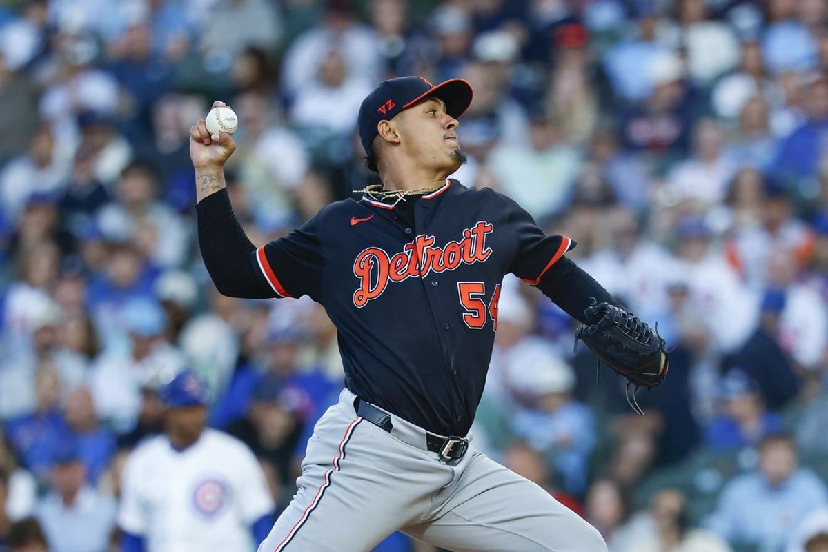 Jul 22, 2026; Chicago, Illinois, USA; Detroit Tigers starting pitcher Keider Montero (54) delivers a pitch against the Chicago Cubs during the first inning at Wrigley Field. Mandatory Credit: Kamil Krzaczynski-Imagn Images