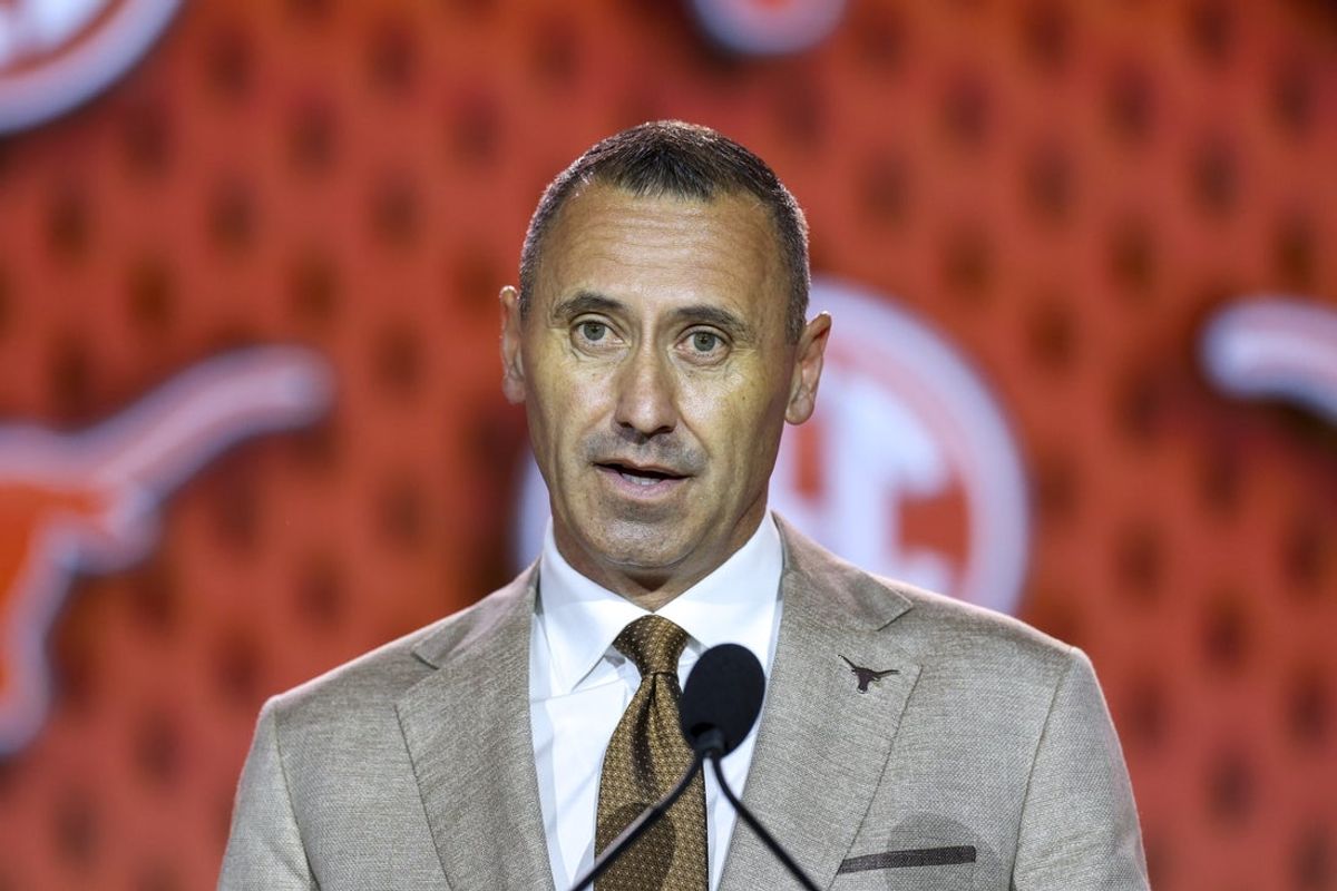 Jul 23, 2026; Tampa, FL, USA; Texas Longhorns head coach Steve Sarkisian speaks to the press during SEC Football Kickoff Media Day at the Tampa Marriott. Mandatory Credit: Nathan Ray Seebeck-Imagn Images