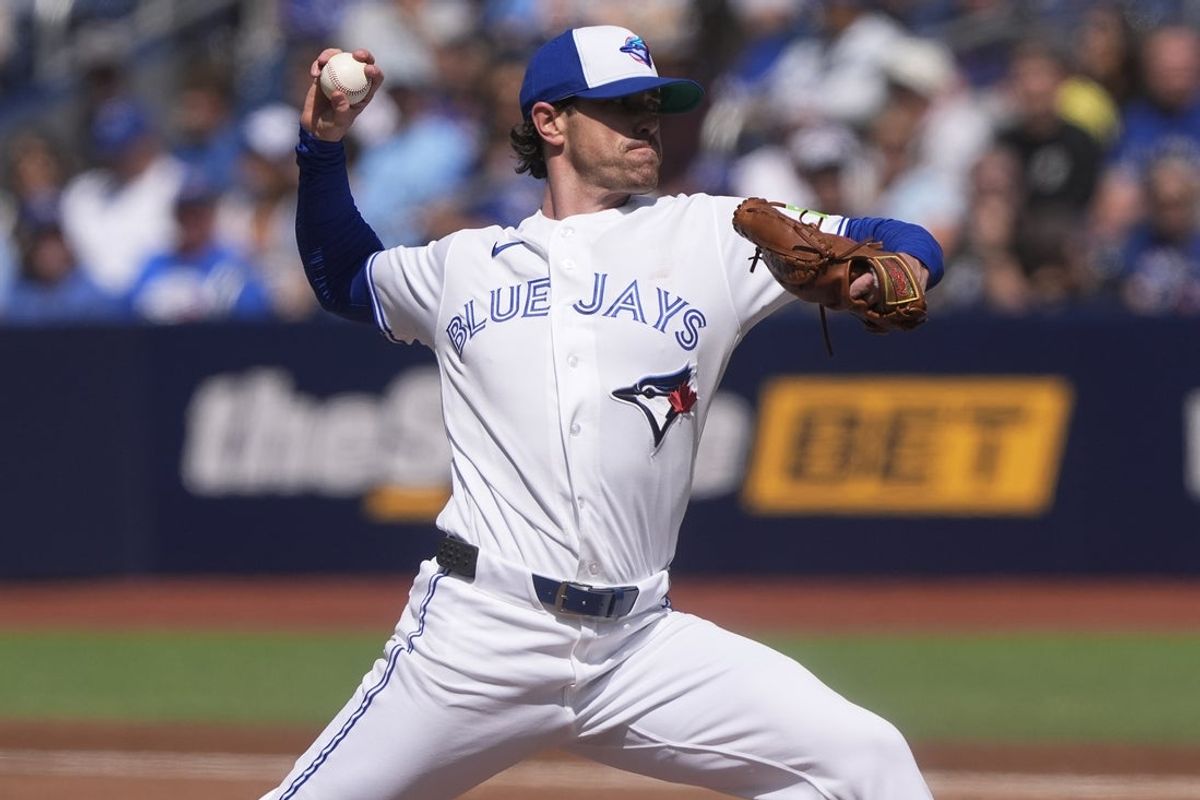 Jul 23, 2026; Toronto, Ontario, CAN; Toronto Blue Jays starting pitcher Shane Bieber (57) pitches to the Tampa Bay Rays during the second inning at Rogers Centre. Mandatory Credit: John E. Sokolowski-Imagn Images