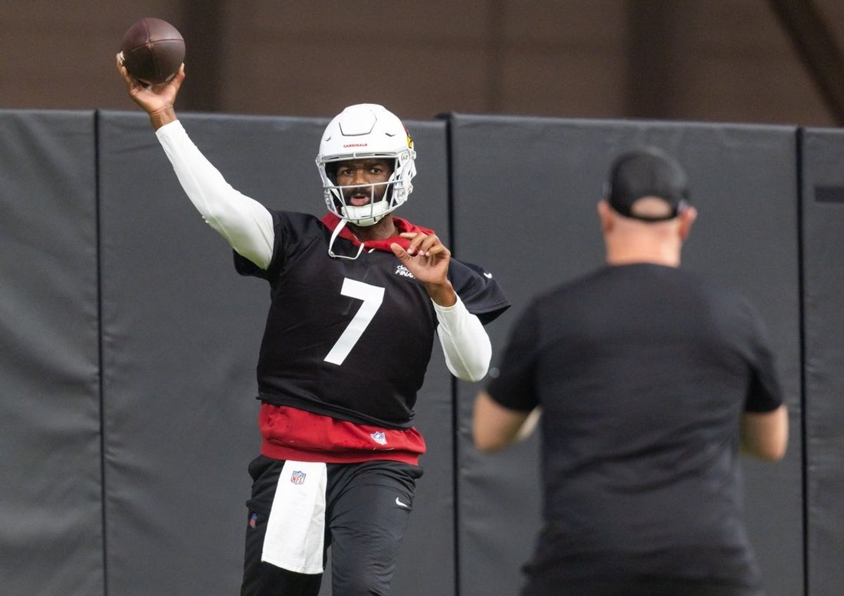 Jul 23, 2026; Glendale, AZ, USA; Arizona Cardinals quarterback Jacoby Brissett (7) during training camp at State Farm Stadium. Mandatory Credit: Mark J. Rebilas-Imagn Images