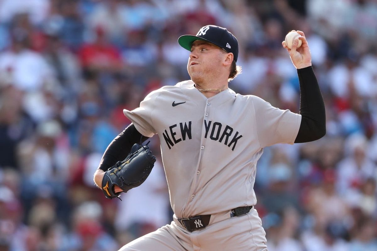 Jul 25, 2026; Philadelphia, Pennsylvania, USA; New York Yankees pitcher Ryan Weathers (40) throws a pitch against the Philadelphia Phillies during the first inning at Citizens Bank Park. Mandatory Credit: Bill Streicher-Imagn Images