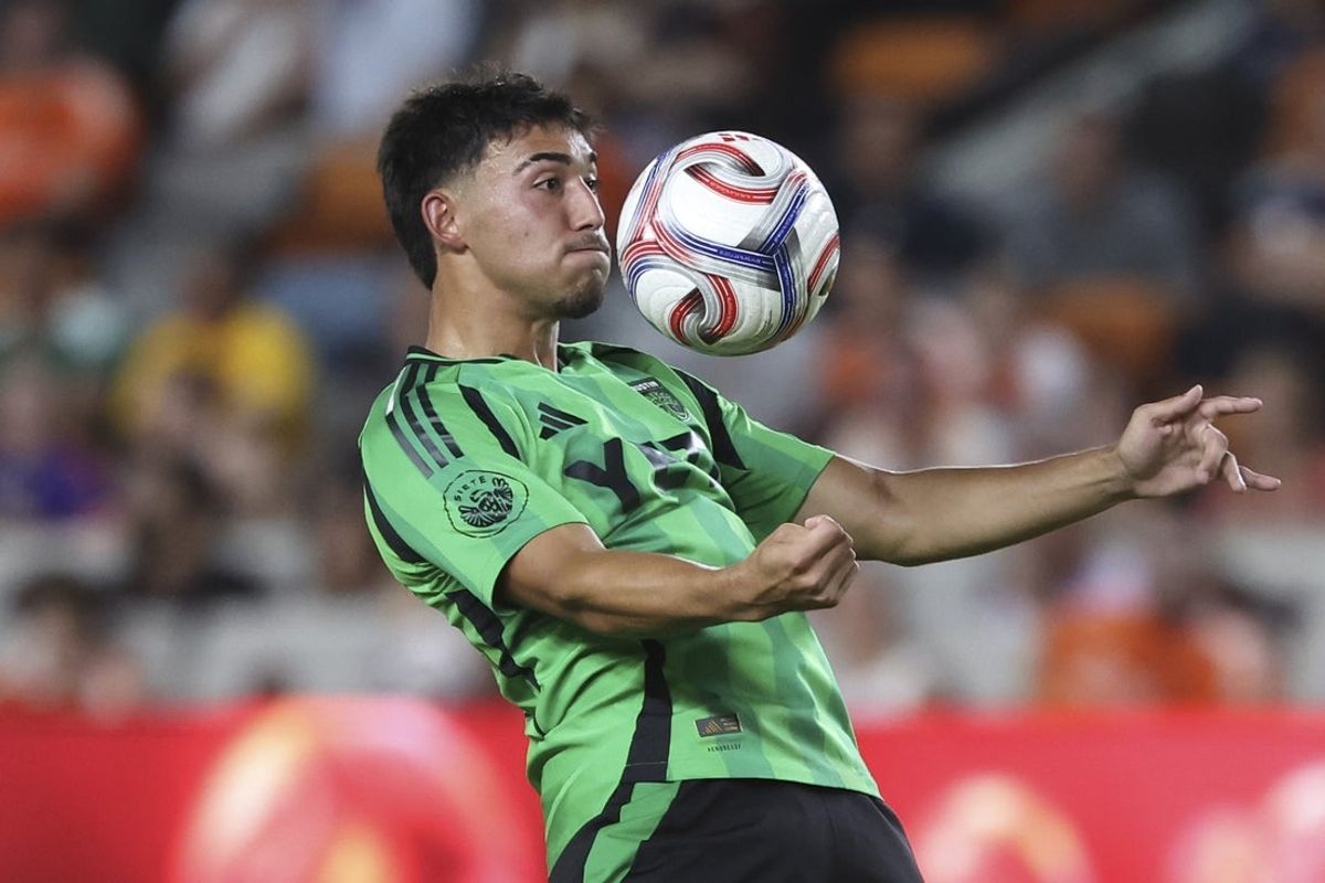 Jul 25, 2026; Houston, Texas, USA; Austin FC midfielder Owen Wolff (33) traps the ball during the second half against the Houston Dynamo FC at Shell Energy Stadium. Mandatory Credit: Troy Taormina-Imagn Images