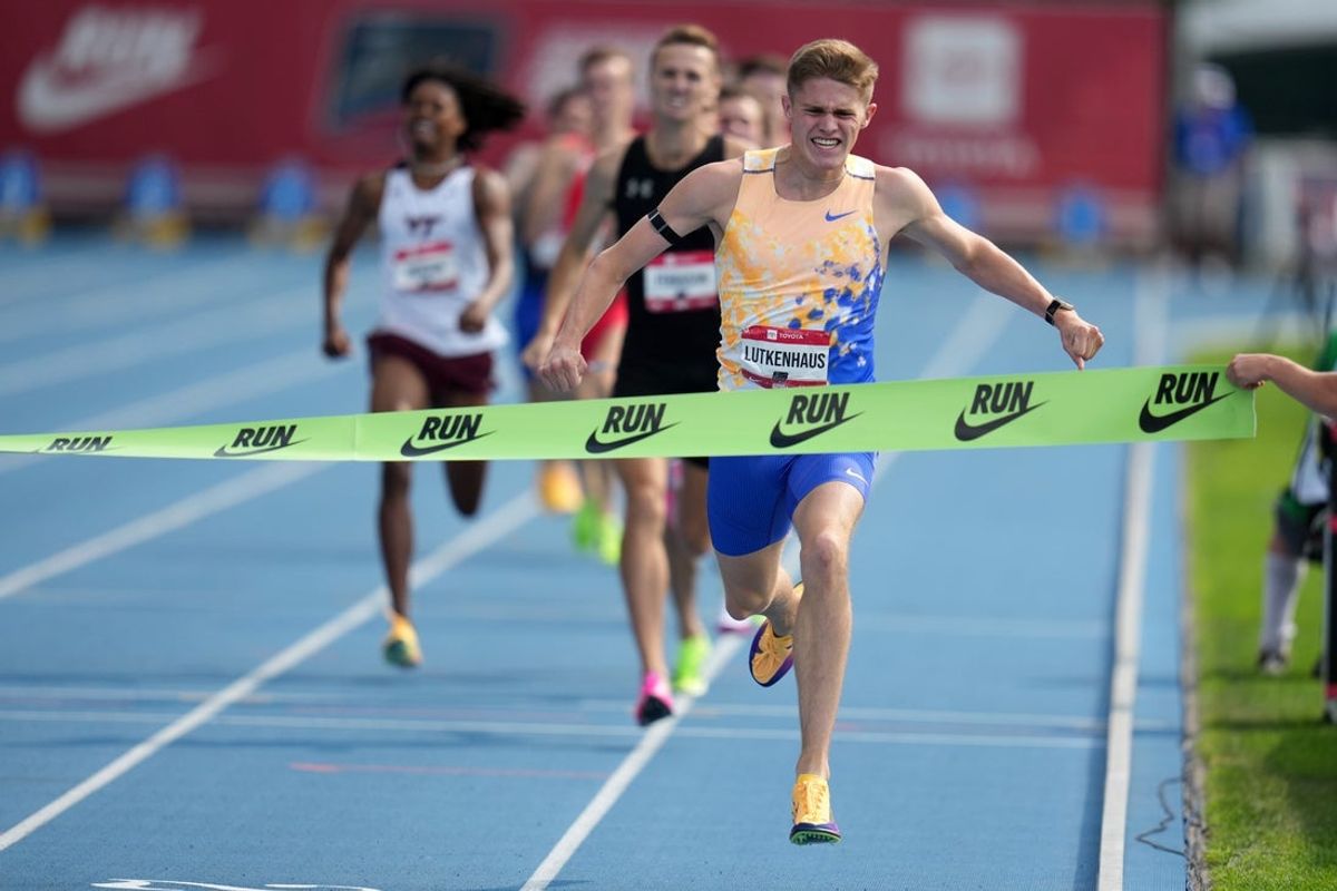 Jul 26, 2026; New York, NY, USA; Cooper Lutkenhaus wins the 800m in 1:43.48 during the USATF Championships at Icahn Stadium. Mandatory Credit: Kirby Lee-Imagn Images