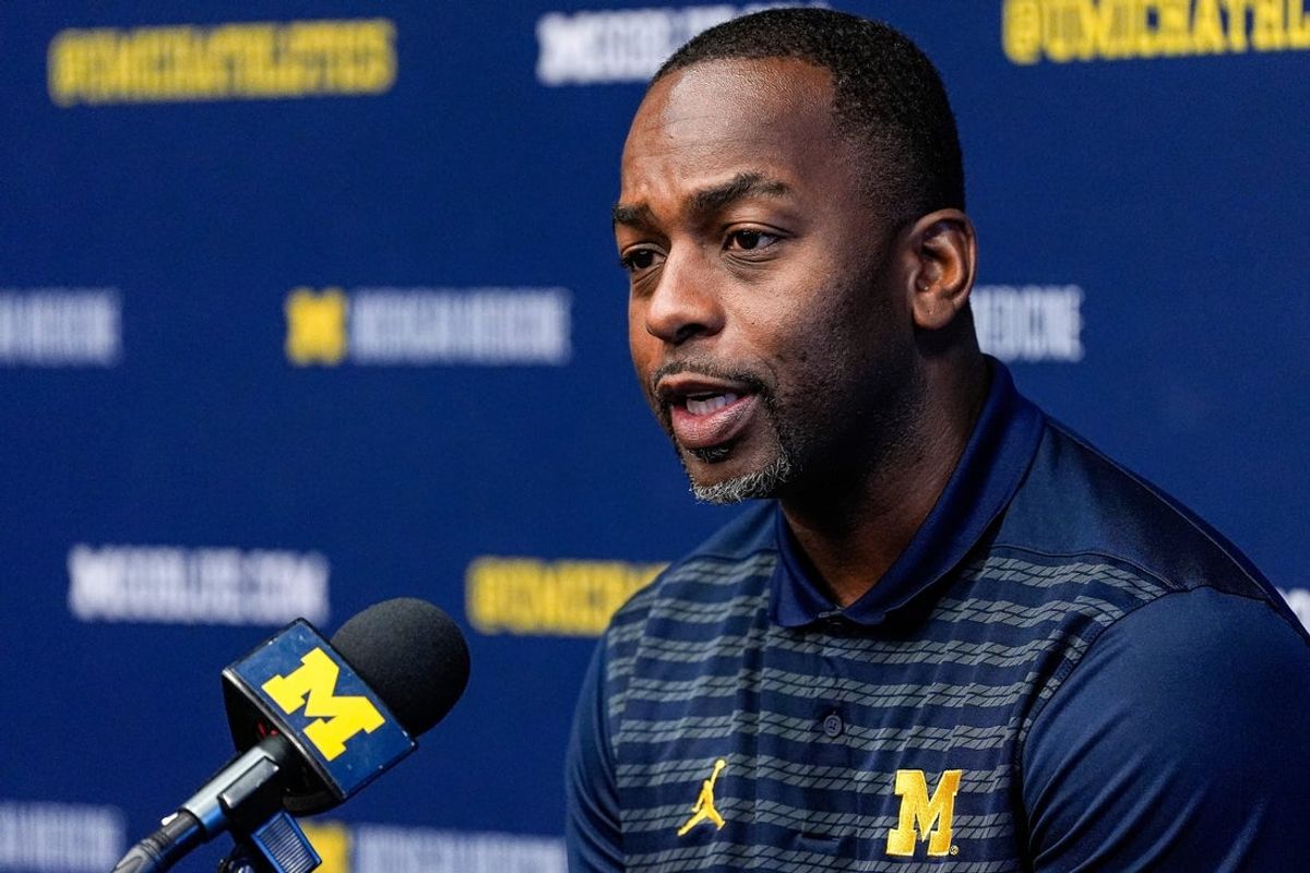 Michigan men’s basketball head coach Mike Boynton Jr. speaks at his introductory press conference at Crisler Center in Ann Arbor on Tuesday, July 28, 2026.