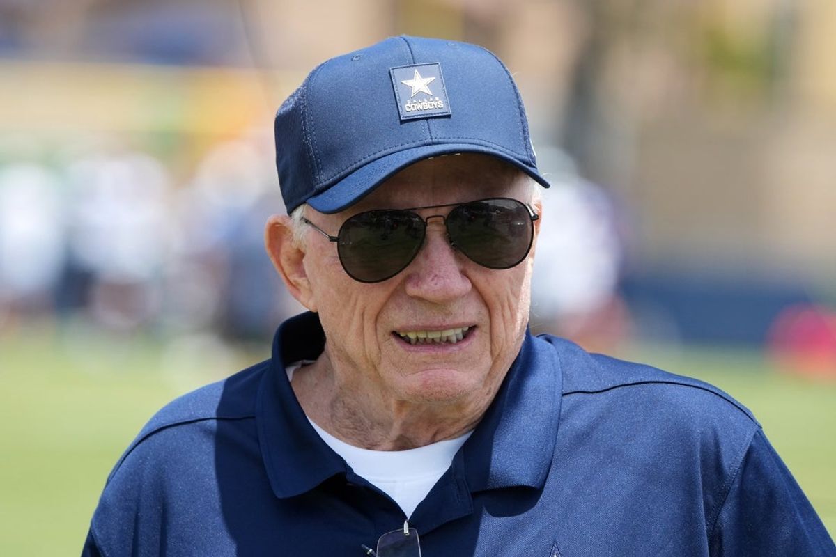 Jul 29, 2026; Oxnard, CA, USA; Dallas Cowboys owner Jerry Jones at training camp at River Ridge Playing Fields. Mandatory Credit: Kirby Lee-Imagn Images