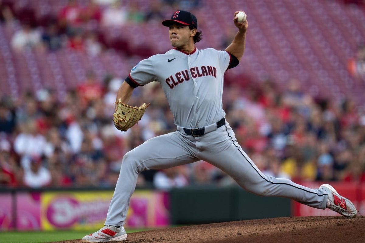 Cleveland Guardians pitcher Joey Cantillo (54) delivers a pitch in the first inning between the Cleveland Guardians and Cincinnati Reds at Great American Ball Park in Cincinnati on Wednesday, July 29, 2026.
