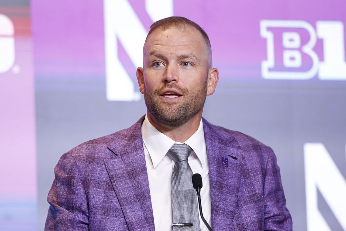 Jul 30, 2026; Chicago, IL, USA; Northwestern Football head coach David Braun speaks during Big Ten Media Days at Hilton Chicago. Mandatory Credit: Kamil Krzaczynski-Imagn Images