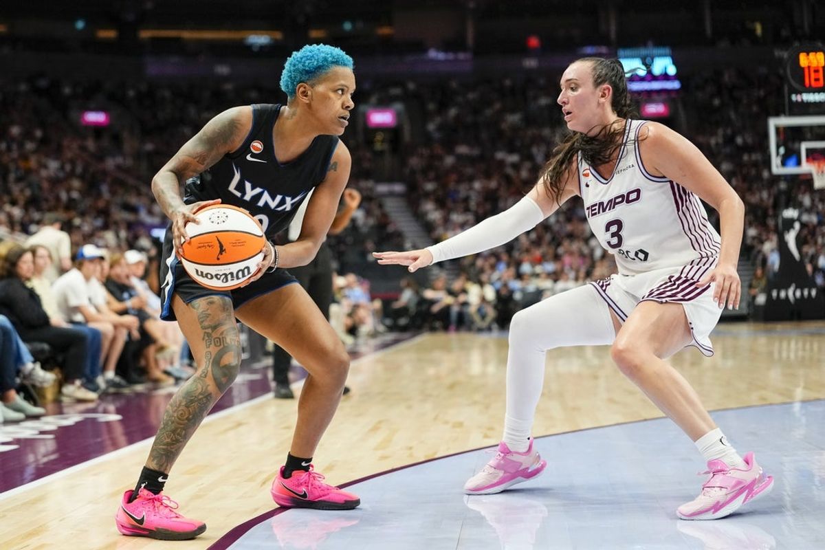 Jul 30, 2026; Toronto, Ontario, CAN;  Minnesota Lynx guard Courtney Williams (10) dribbles against Toronto Tempo guard Marina Mabrey (3) during the first half at Scotiabank Arena. Mandatory Credit: Kevin Sousa-Imagn Images