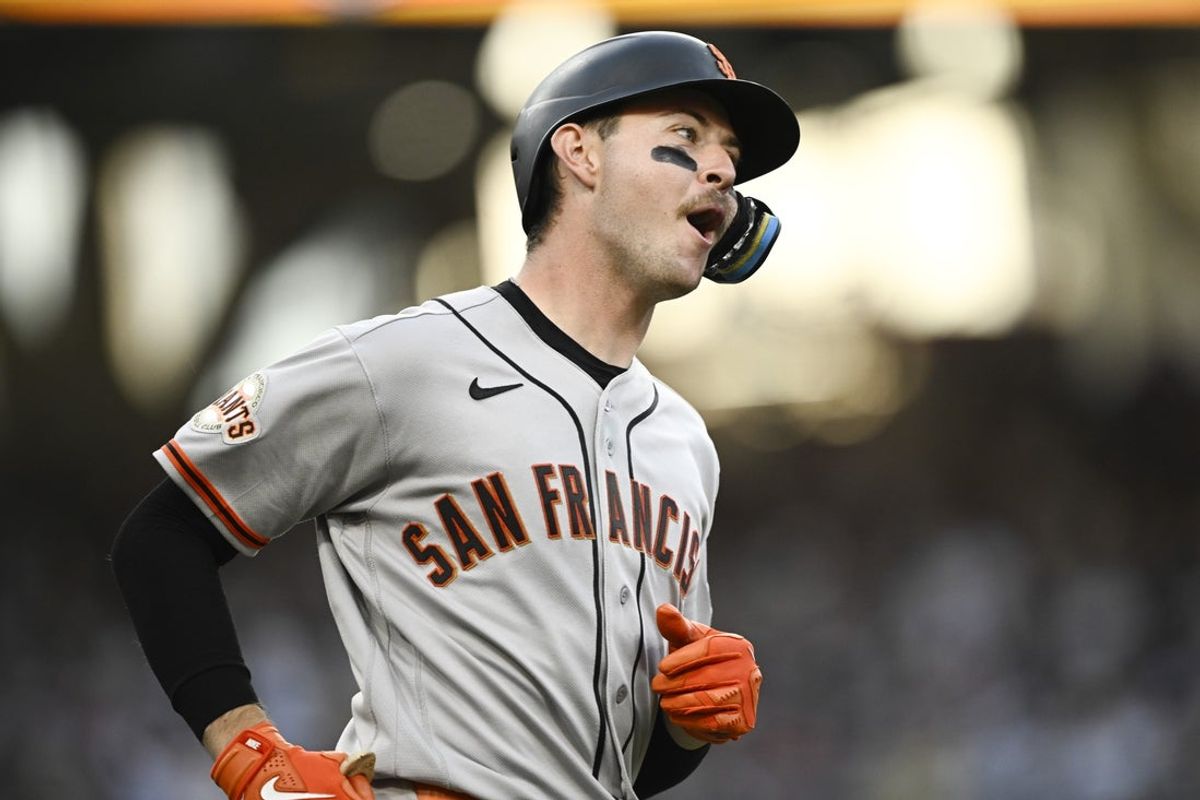 Jul 30, 2026; San Diego, California, USA; San Francisco Giants catcher Daniel Susac (6) rounds the bases after hitting a two-run home run during the second inning against the San Diego Padres at Petco Park. Mandatory Credit: Denis Poroy-Imagn Images