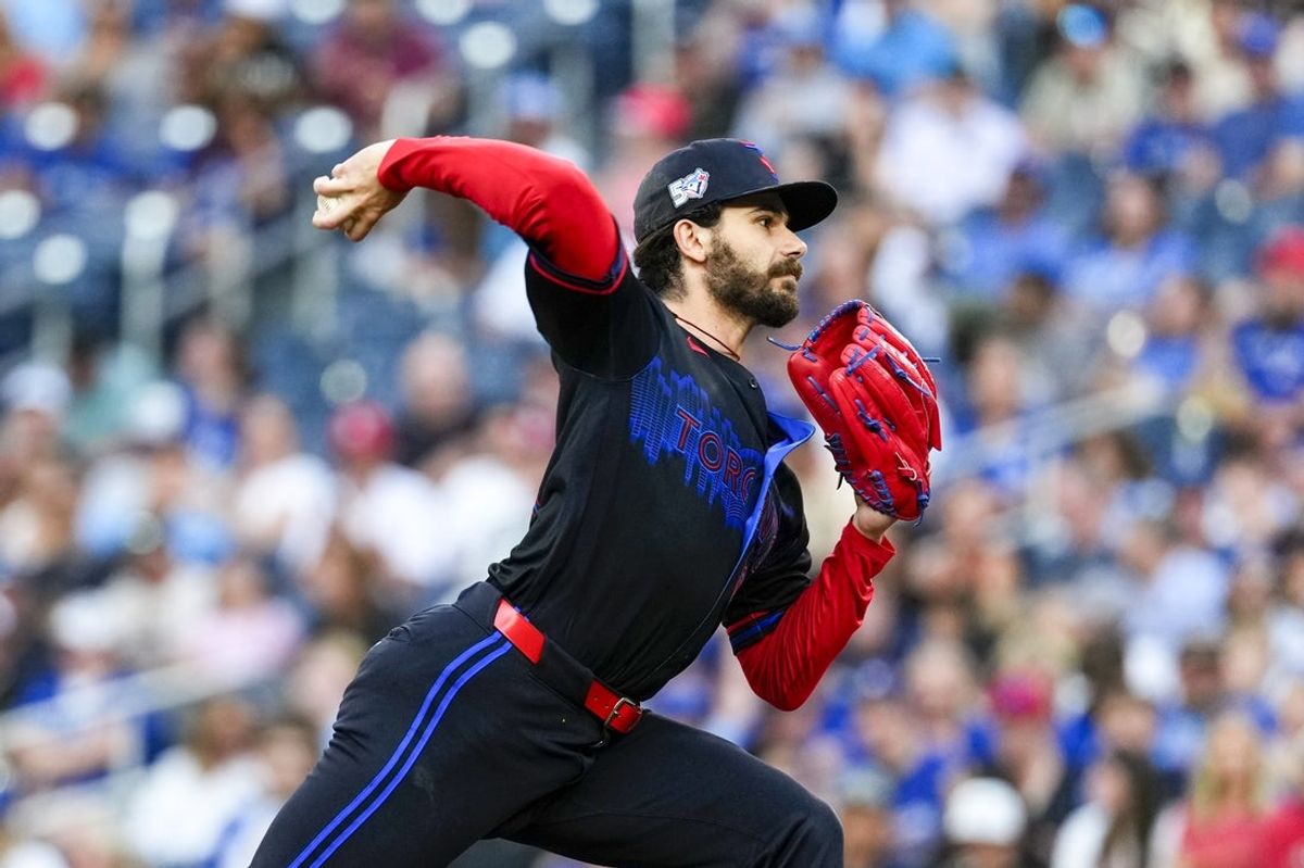 Jul 31, 2026; Toronto, Ontario, CAN;  Toronto Blue Jays pitcher Dylan Cease (84) pitches to the St. Louis Cardinals during the first inning at Rogers Centre. Mandatory Credit: Kevin Sousa-Imagn Images
