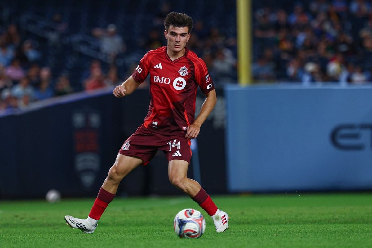 Jul 31, 2026; New York, New York, USA; Toronto FC midfield Alonso Coello (14) controls the ball against New York City FC during the second half at Yankee Stadium. Mandatory Credit: Vincent Carchietta-Imagn Images