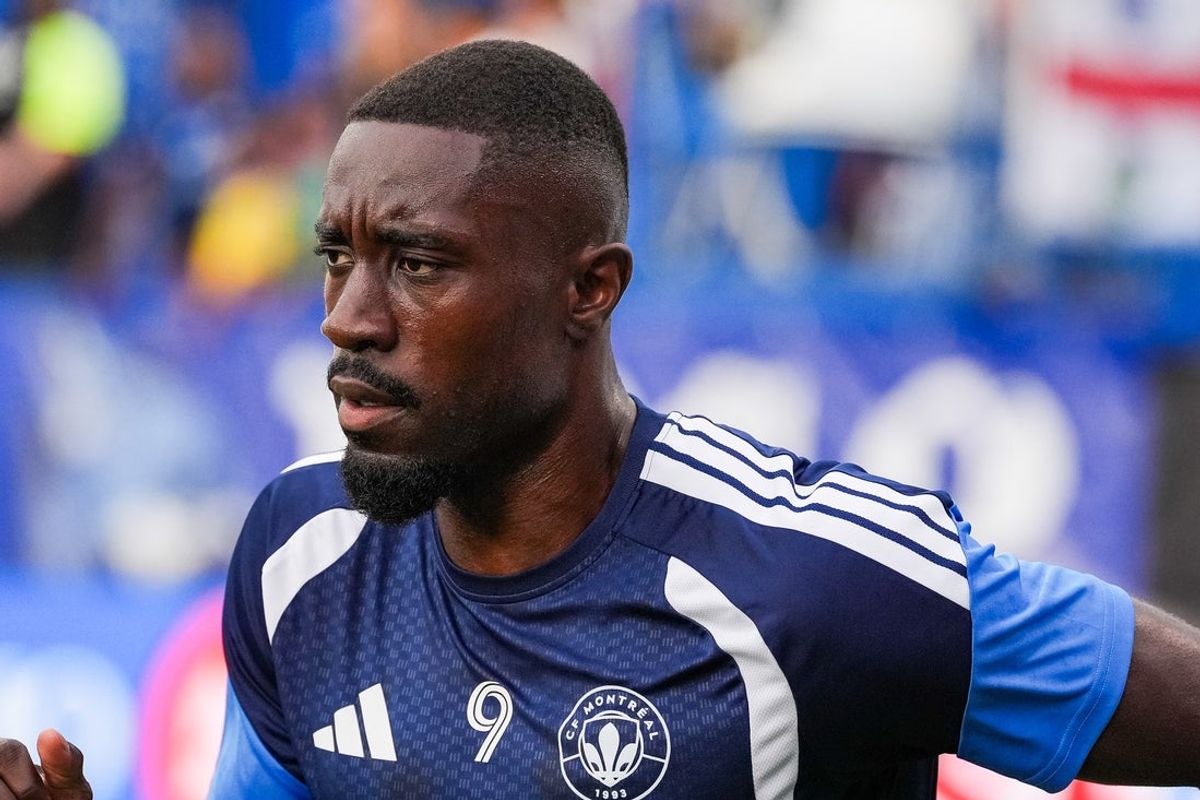Aug 1, 2026; Montreal, Province of Quebec, CAN; CF Montreal forward Prince Owusu (9) warms up before a game against New England Revolution at Saputo Stadium. Mandatory Credit: David Kirouac-Imagn Images