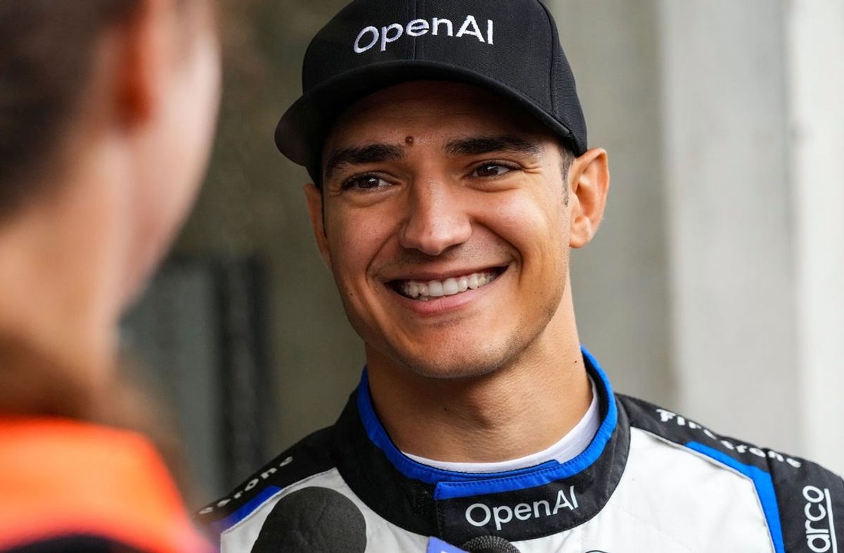 Chip Ganassi driver Alex Palou (10) answers questions Sunday, Aug. 2, 2026, ahead of testing the new IR28 Indy car on the road course at Indianapolis Motor Speedway.