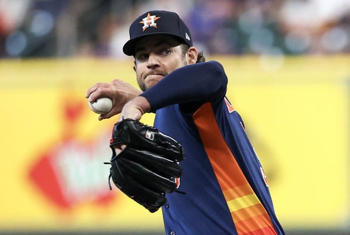 Aug 2, 2026; Houston, Texas, USA;  Houston Astros starting pitcher Peter Lambert (38) pitches against the Texas Rangers in the first inning at Daikin Park. Mandatory Credit: Thomas Shea-Imagn Images