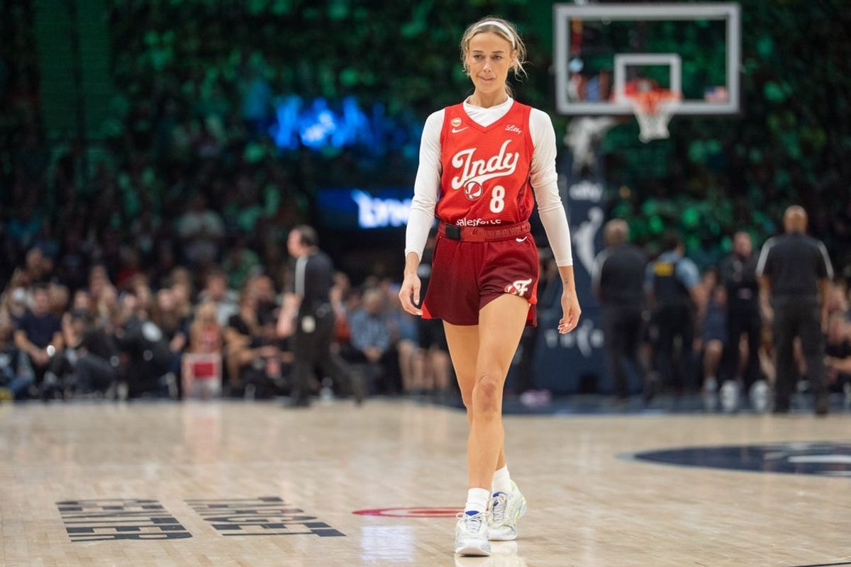 Aug 2, 2026; Minneapolis, Minnesota, USA; Indiana Fever guard Sophie Cunningham (8) reacts to play during a stop in the action against the Minnesota Lynx in the fourth quarter at Target Center. Mandatory Credit: Matt Blewett-Imagn Images