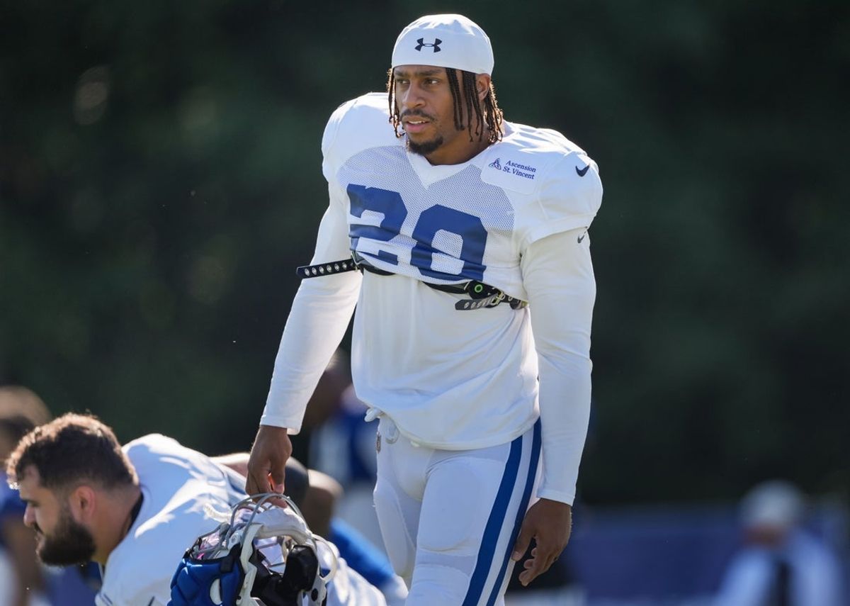 Indianapolis Colts running back Jonathan Taylor (28) walks up the field Tuesday, Aug. 4, 2026, during practice at Colts Camp at Grand Park in Westfield.