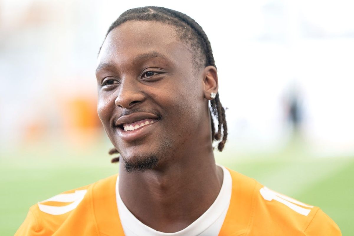 Tennessee quarterback Faizon Brandon (11) speaks to the media during Tennessee football’s media day on Aug. 4, 2026.
